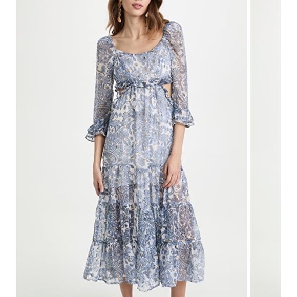 $190 Rahi Blue Paisley Juniper Midi Ruffle Dress XS NEW - Picture 3 of 7